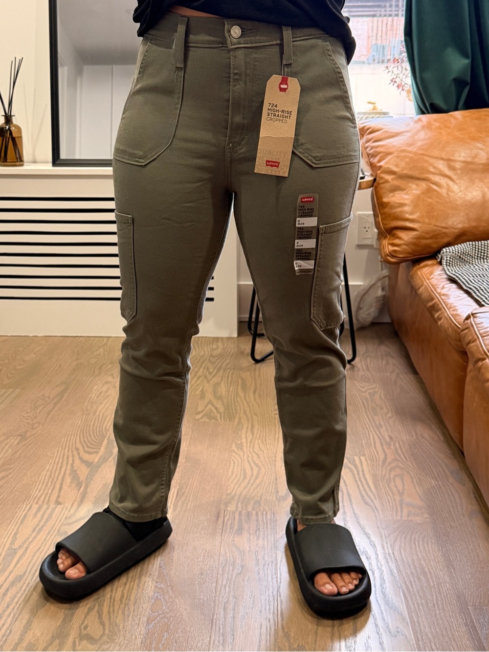 Levi's 724 High-Rise Straight Cropped Tapered Utility Pants Olive